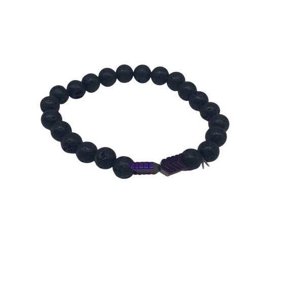 Cundo Lava Rock Beads Stretch Bracelet Unisex Black & Purple Lightweight Arrow - Picture 1 of 6